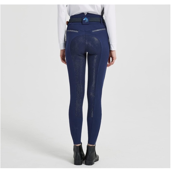 HR Farm Full Seat Silicone Grip Star High Waist Equestrian Riding Breeches NWT - Picture 2 of 16